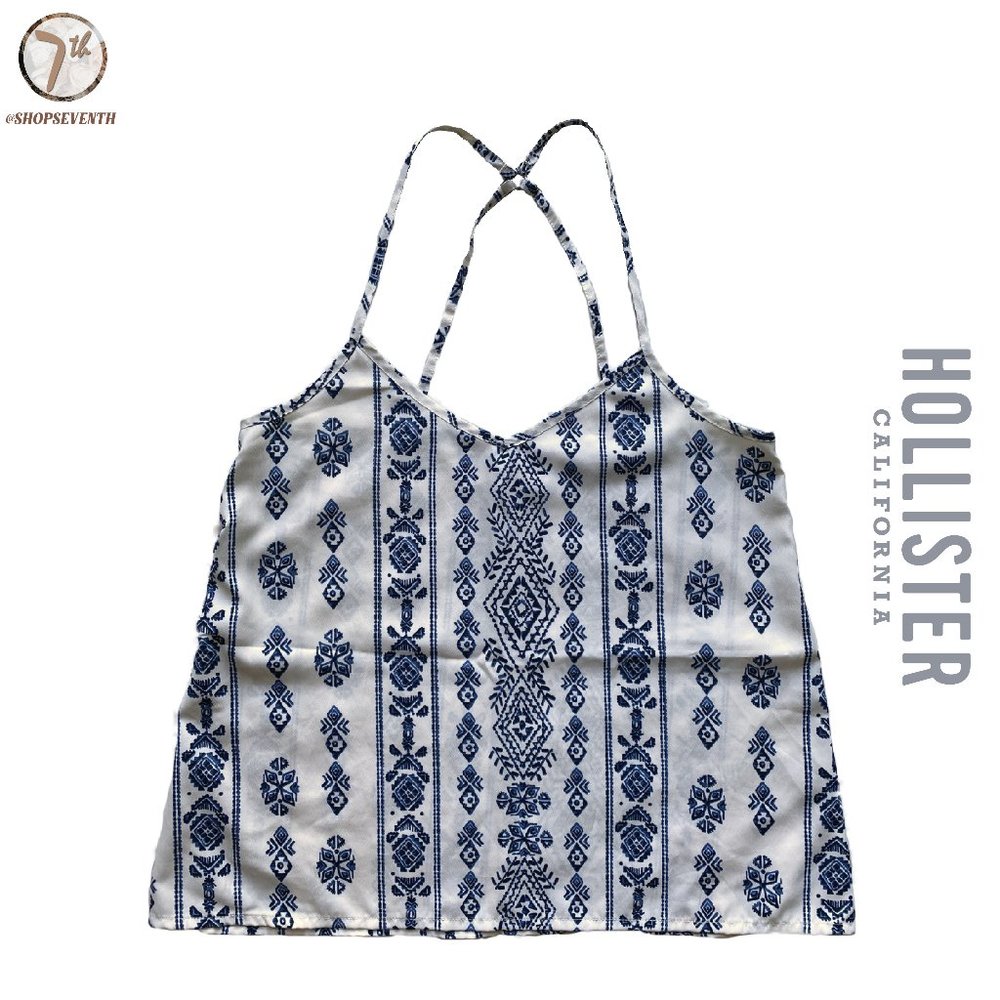 (40% OFF) Hollister White & Blue Fair Isle Print Boho Racerback Tank Top